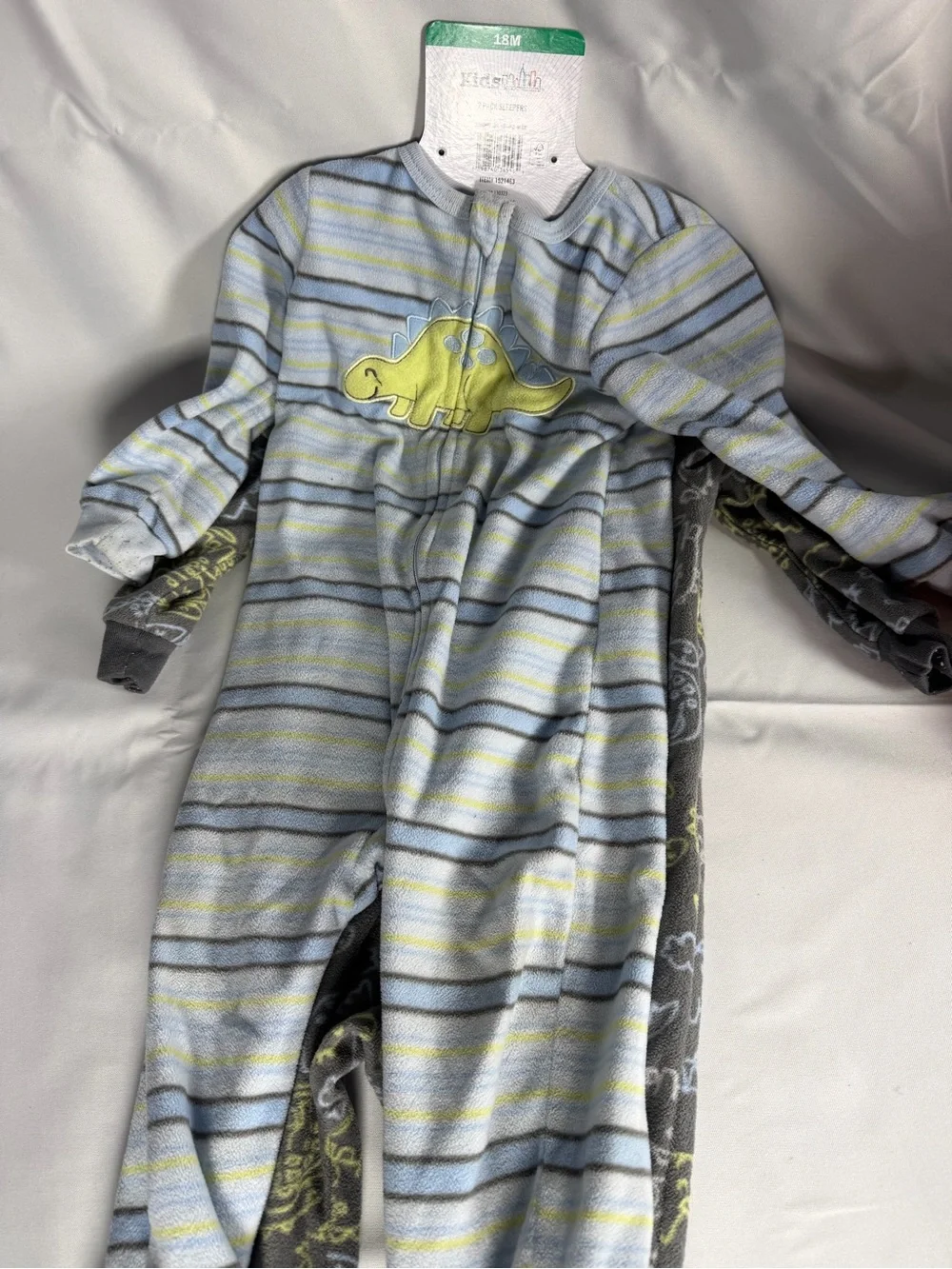 Children's Dino Stripe Footless Pajamas - Light Blue & Yellow - 18M